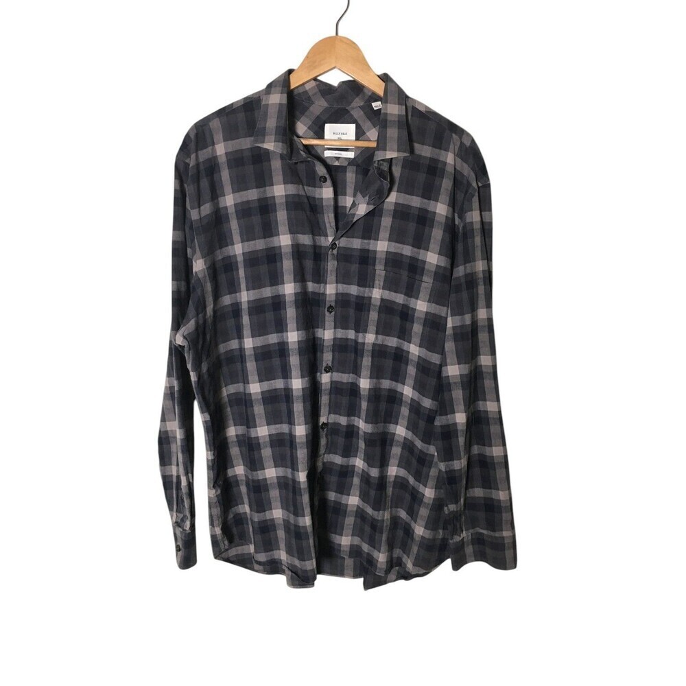 Billy Reid Shirt Men's Size XXL Gray Plaid Button Up Standard Fit 100% Cotton